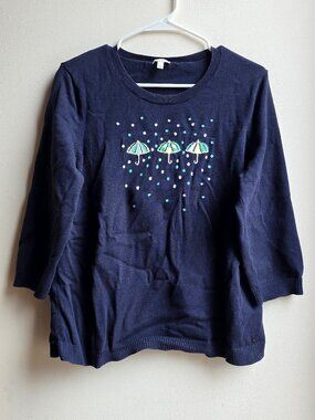 Talbots April Showers Umbrella Scoop Neck Sweater Size Large